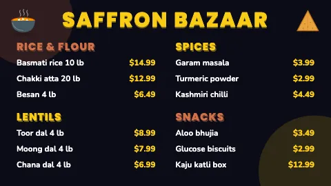 Indian grocery neon night TV menu board template