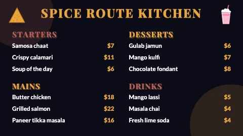 Indian restaurant neon night TV menu board template