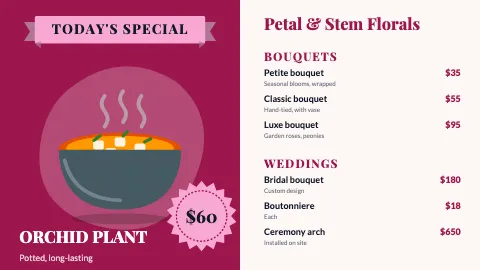 Florist today's special TV menu board template