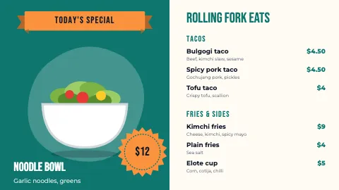 Food truck today's special TV menu board template