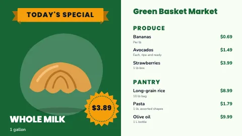 Grocery & market today's special TV menu board template