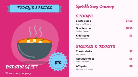 Ice cream shop today's special TV menu board template