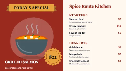 Indian restaurant today's special TV menu board template