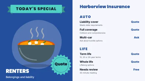Insurance agency today's special TV menu board template