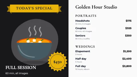 Photography & creative today's special TV menu board template