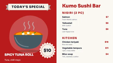 Sushi bar today's special TV menu board template