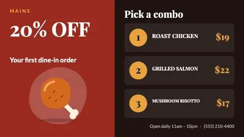 Restaurant combo hero TV menu board template