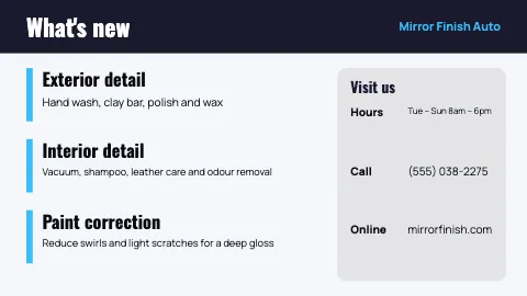 Auto detailing announcements TV screen template