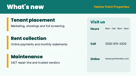 Property management announcements TV screen template