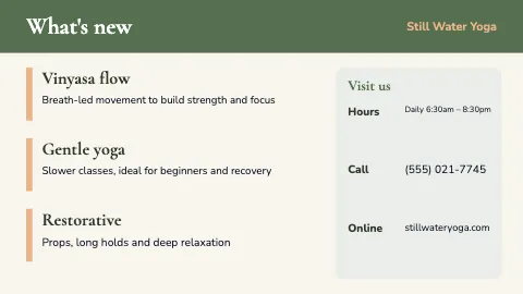 Yoga studio announcements TV screen template