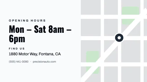 Auto repair hours & map TV screen template