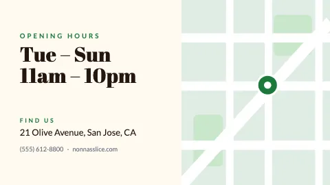 Pizzeria hours & map TV screen template