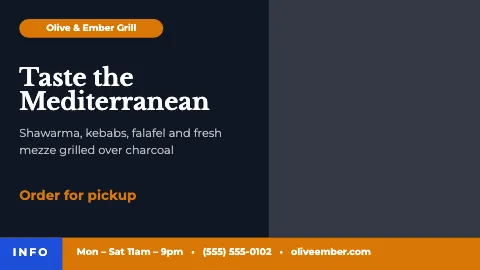 Mediterranean grill info ticker TV screen template