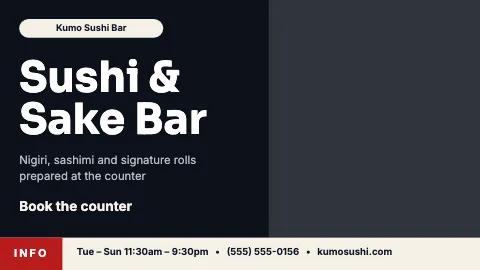 Sushi bar info ticker TV screen template