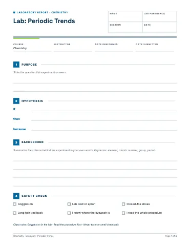 High school chemistry laboratory report worksheet template