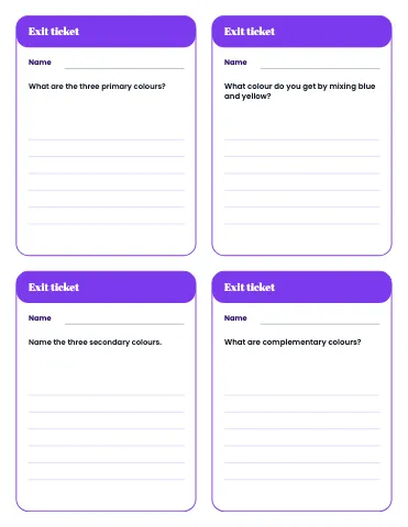 Art & music class exit tickets (4 per page) worksheet template